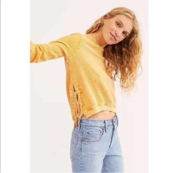 Free People One Cropped Interlaken Top Yellow Size Small - Picture 2 of 7